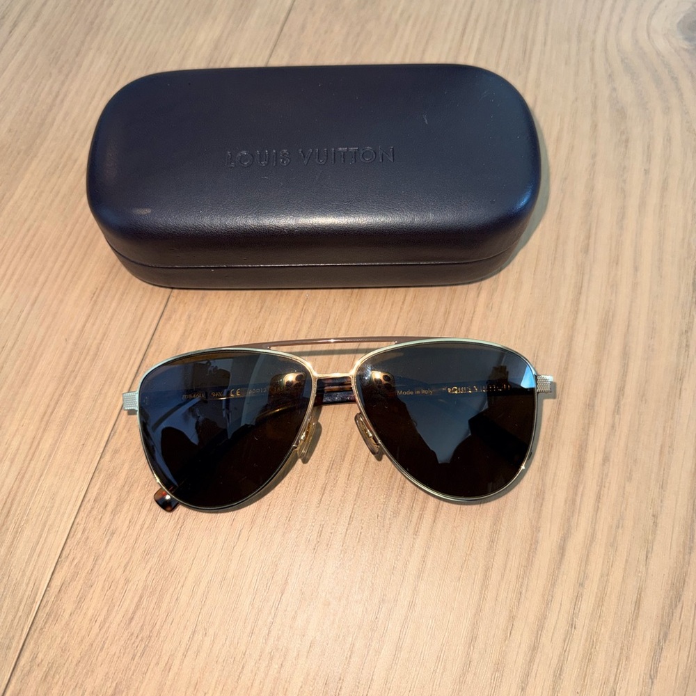 Louis Vuitton Gold-Trim Aviator Sunglasses with Brown Lenses